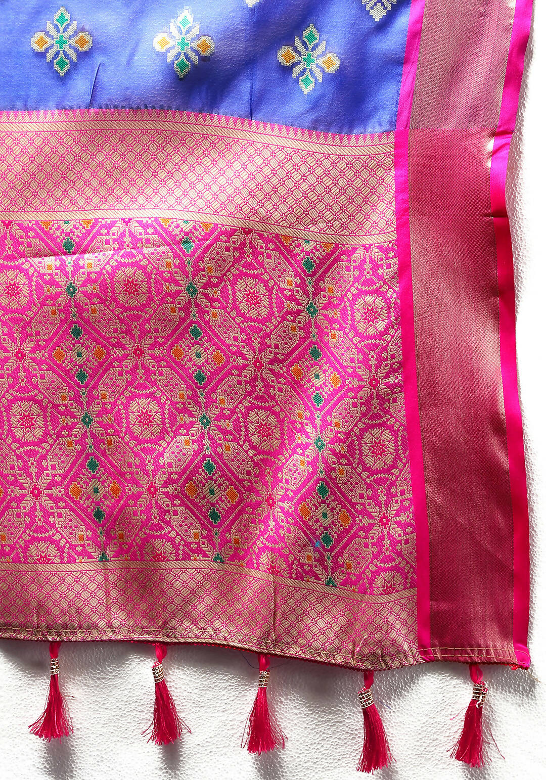 Lorenvalley Fashion Blue Organza Silk Woven Design with Meenakari Weaving Saree | Grocsy