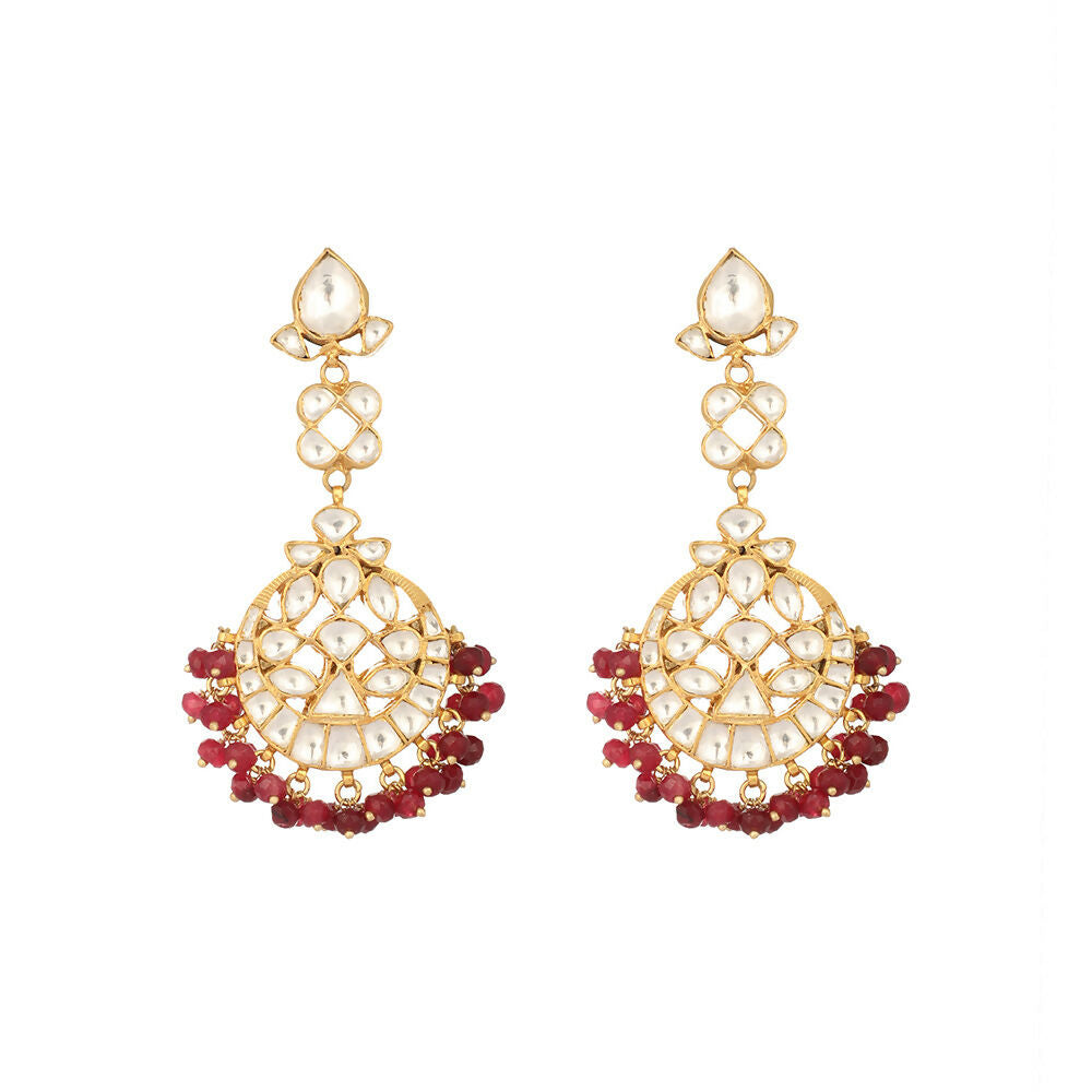 Nuyug 22K Gold Plated Serenoor Ruby Kundan Chandbali Earrings | Grocsy