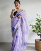 Vamsee Shirovastra Print Lavender Organza Saree | Grocsy