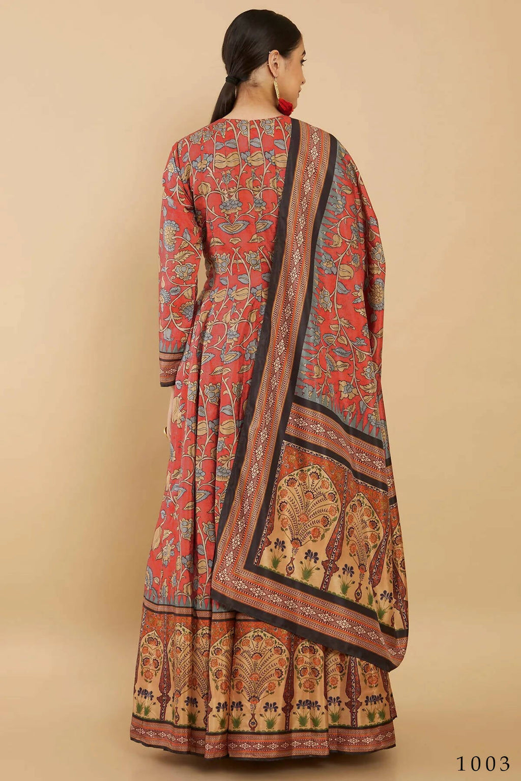 Women's Partywear Designer Red Soft Dola Silk Anarkali suit with Dupatta - Kalishta | Grocsy