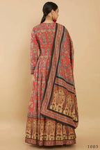 Women's Partywear Designer Red Soft Dola Silk Anarkali suit with Dupatta - Kalishta | Grocsy