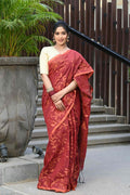 Beatitude Red Cotton Floral Jamdani Saree | Grocsy