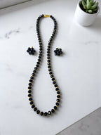 Inhanns Crystal Bloom – Single Line Necklace + Studs - Dark Black | Grocsy