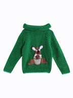 Chutput Kids Woollen Hand Knitted Full Sleeves Kangaroo Detail Cardigan For Baby Boys - Green | Grocsy