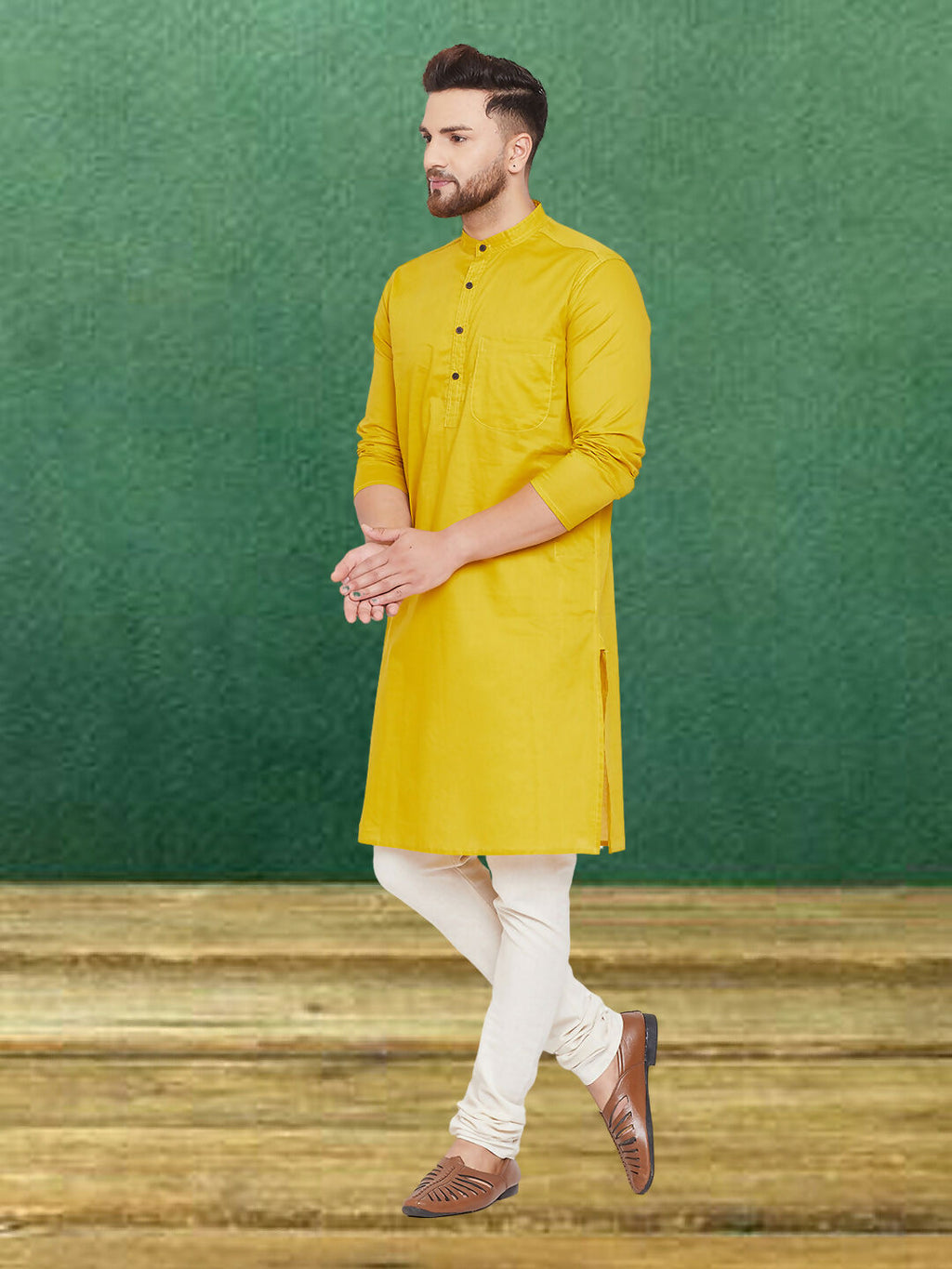 Even Apparels Men's Pure Cotton Yellow Kurta | Grocsy