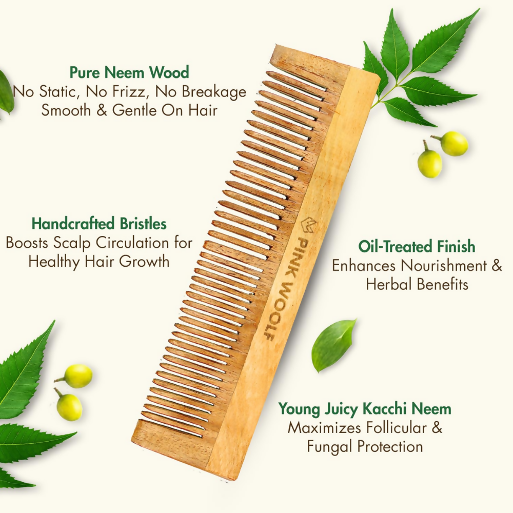 Pink Woolf Neem Wooden Comb Set for Men & Women | Grocsy