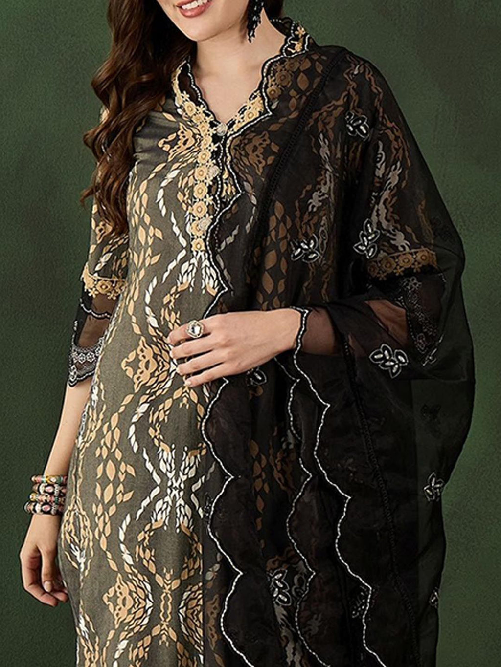 Sangria Printed Straight Kurta, Trouser & Dupatta Set | Grocsy