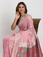 Shree Shyam Fashion Linen Cotton Light Pink Saree | Grocsy