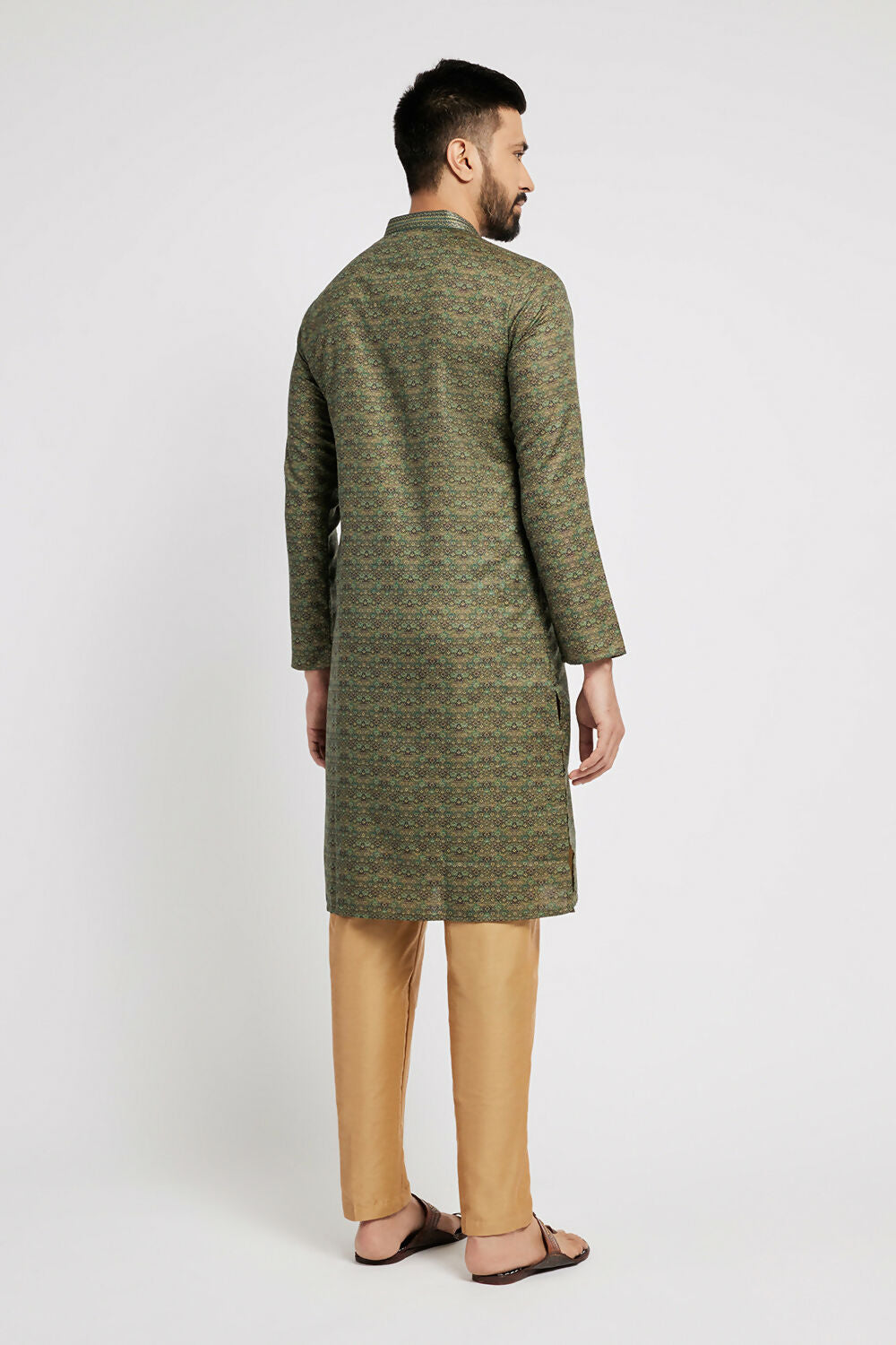 Ethnic India Green Men's Kurta Abstract Polyester | Grocsy