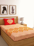 Dreamscape Pink Ethnic Motifs 144 TC Cotton Bedsheet with Pillow Covers | Grocsy
