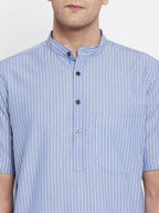 Even Apparels Blue Men's H/S Pure Cotton Kurta With Band Collar | Grocsy