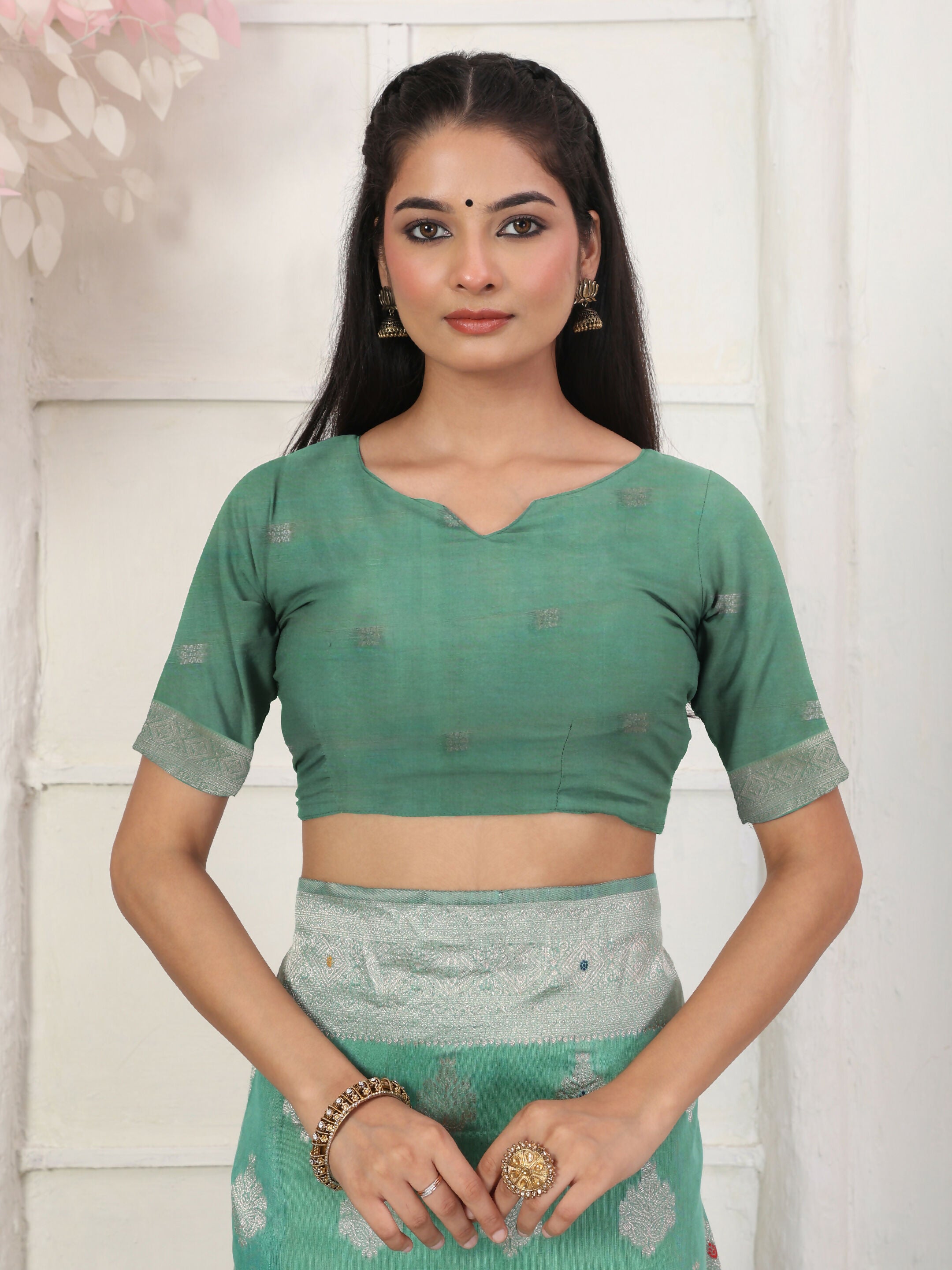 Shree Shyam Fashion Linen Cotton Rama Green Saree | Grocsy
