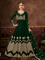 Myra Deep Green Real Georgette Embroidered Anarkali Suit | Grocsy