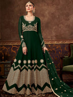 Myra Deep Green Real Georgette Embroidered Anarkali Suit | Grocsy