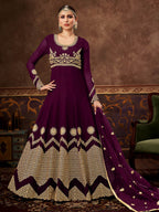 Myra Wine Real Georgette Embroidered Anarkali Suit (HO1103) | Grocsy