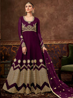 Myra Wine Real Georgette Embroidered Anarkali Suit (HO1103) | Grocsy