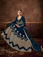 Myra Rama Green Real Georgette Embroidered Anarkali Suit | Grocsy