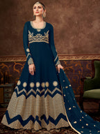 Myra Rama Green Real Georgette Embroidered Anarkali Suit | Grocsy