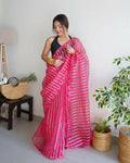 Vamsee Devika Pink Organza Silk Saree | Grocsy