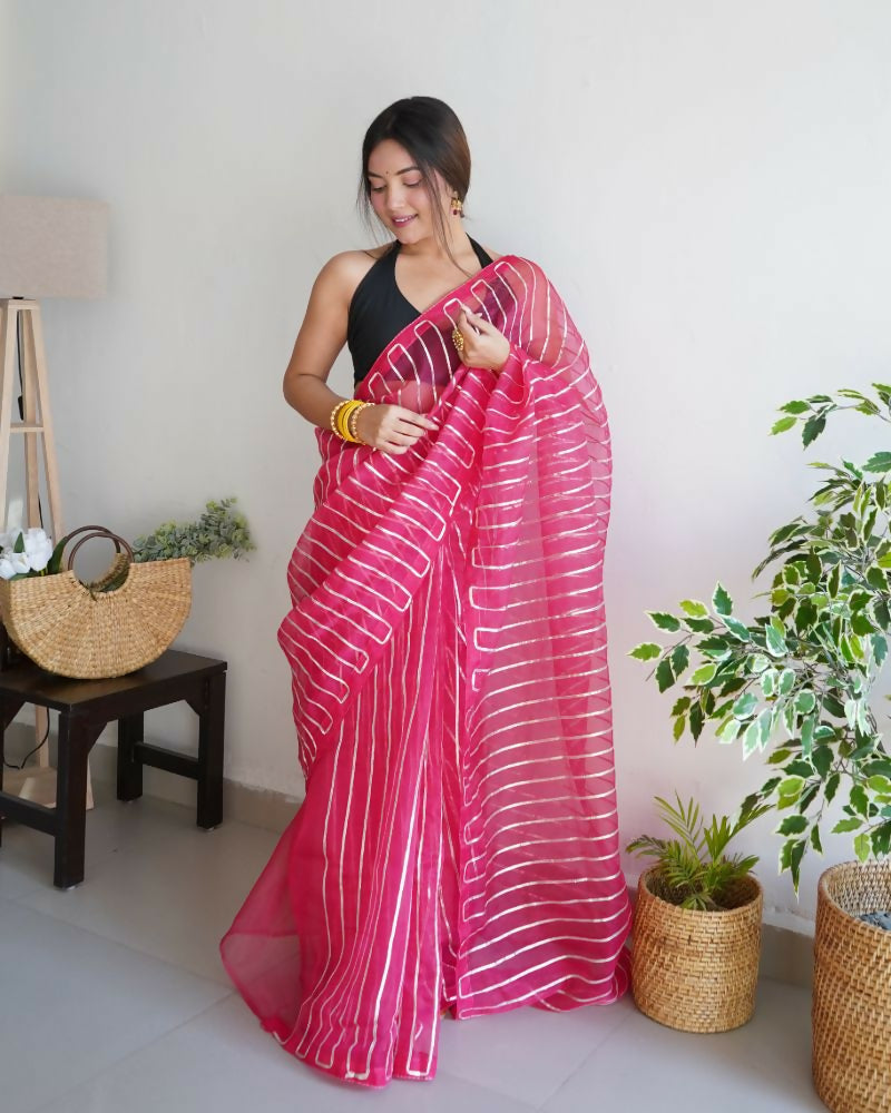 Vamsee Devika Pink Organza Silk Saree | Grocsy