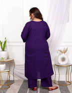 Miravan Women'S Plus Size Purple Floral Kurta With Palazzo | Grocsy