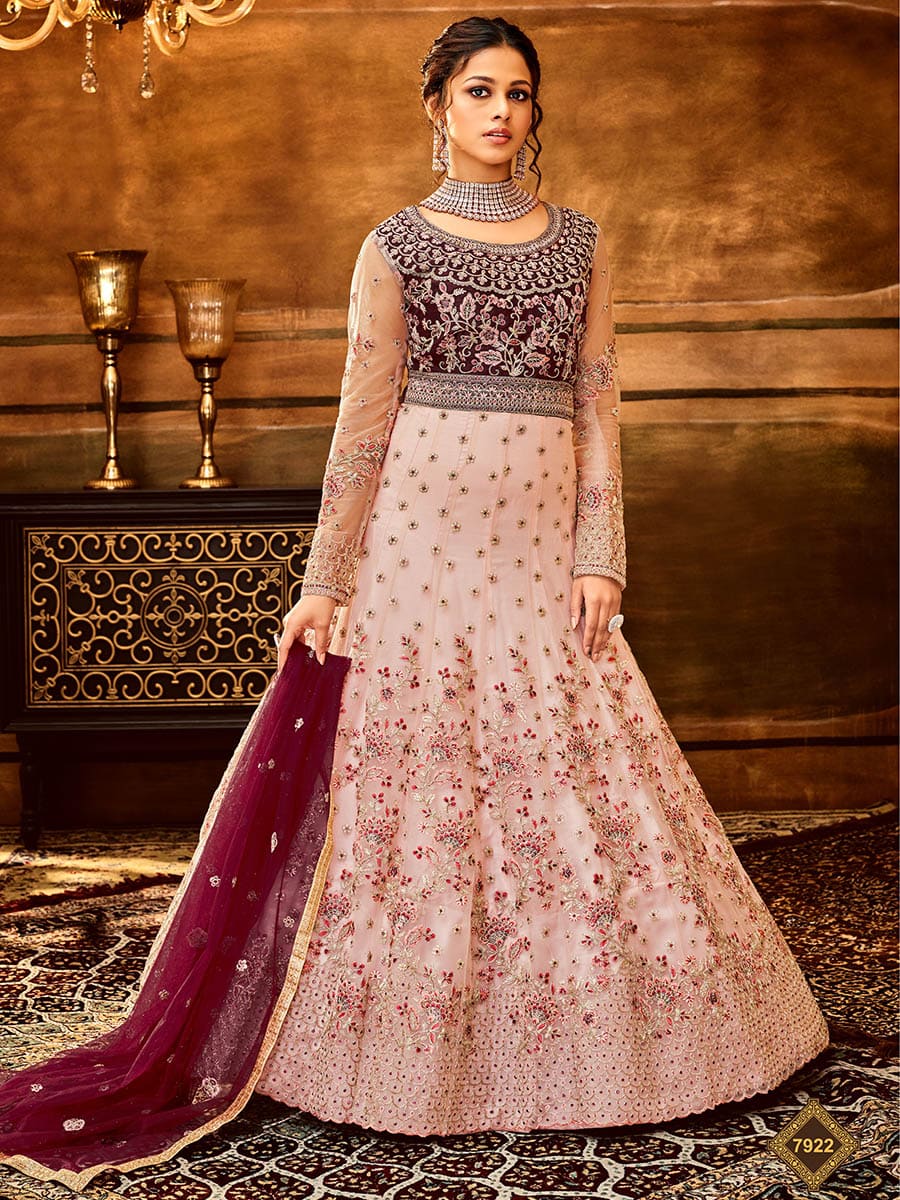 Myra Pink and Magenta Pure Georgette Embroidered Party Wear Suit | Grocsy