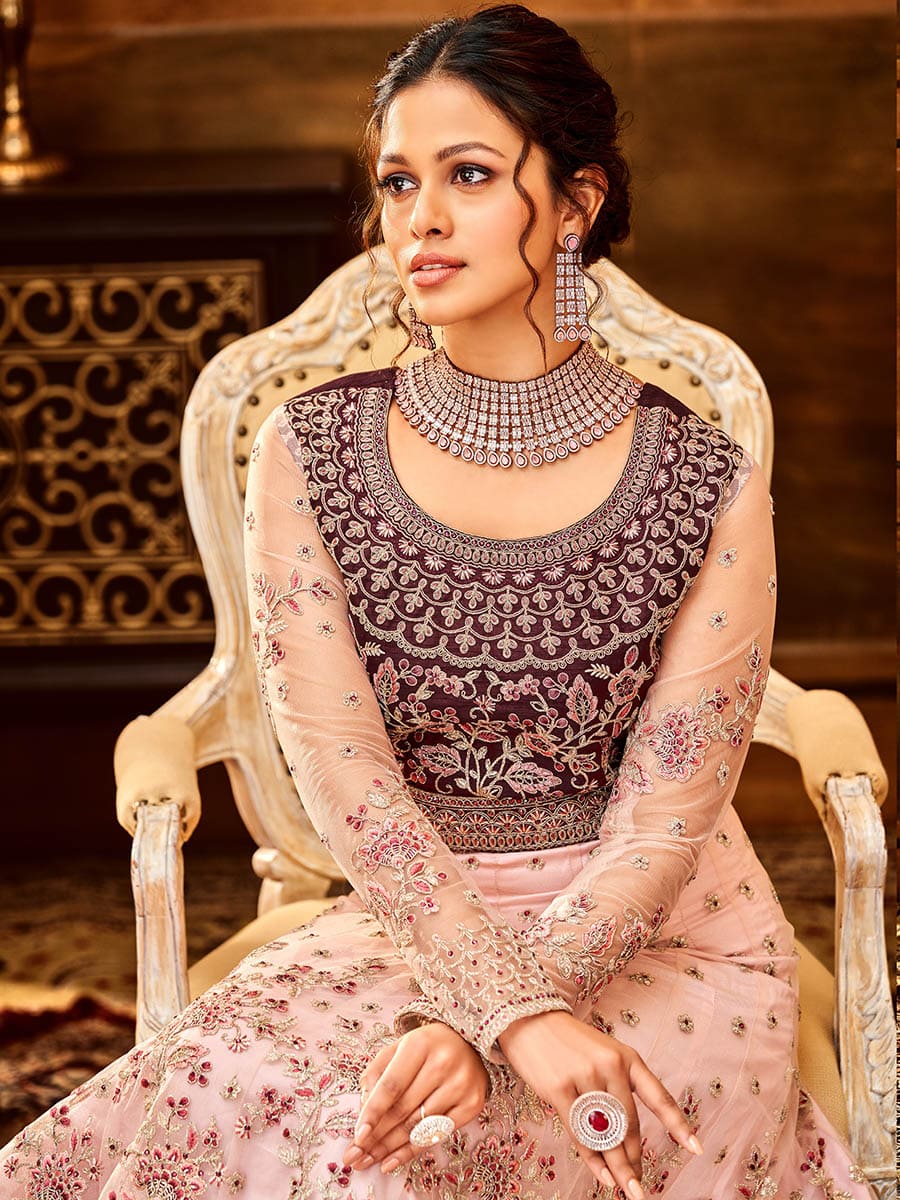 Myra Pink and Magenta Pure Georgette Embroidered Party Wear Suit | Grocsy