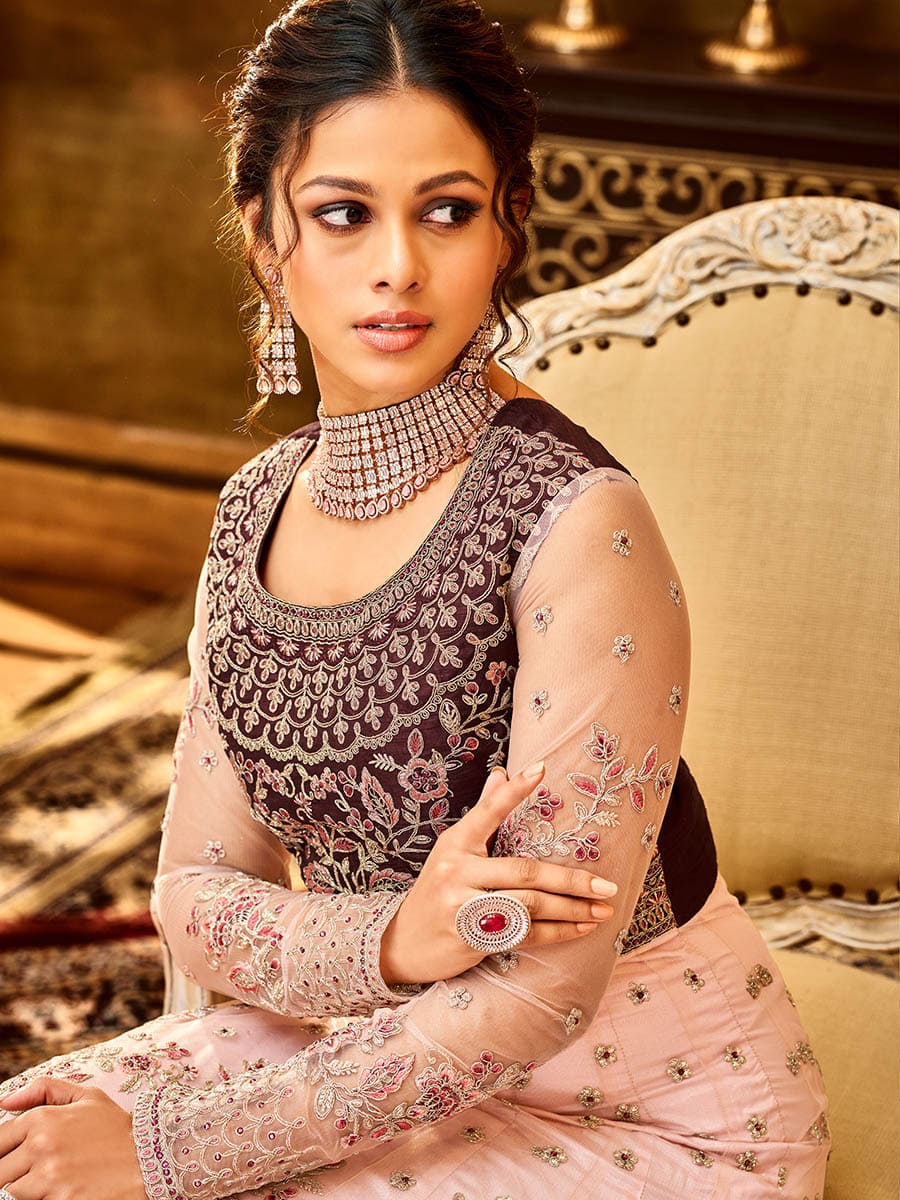 Myra Pink and Magenta Pure Georgette Embroidered Party Wear Suit | Grocsy