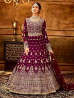 Myra Maroon Pure Georgette Embroidered Party Wear Suit | Grocsy