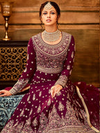Myra Maroon Pure Georgette Embroidered Party Wear Suit | Grocsy