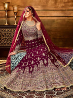 Myra Maroon Pure Georgette Embroidered Party Wear Suit | Grocsy