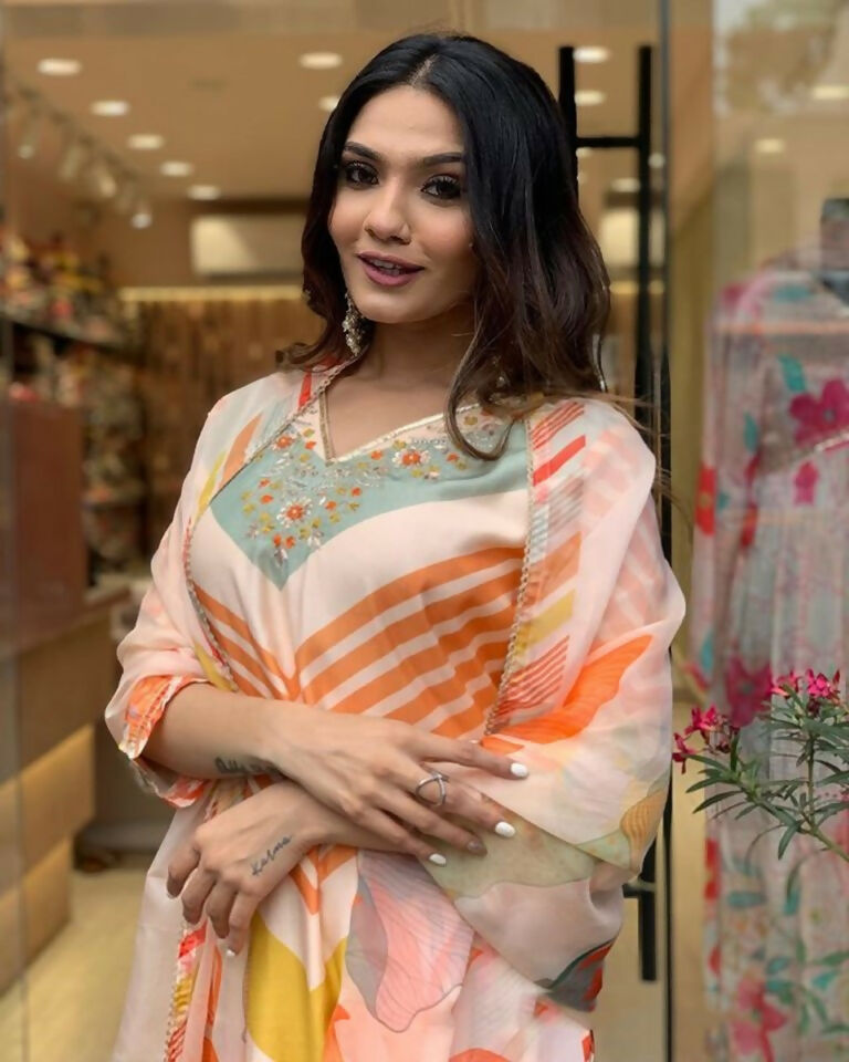 Partywear Designer Maslin Multi Stitched Suit With Dupatta - Tanisha | Grocsy