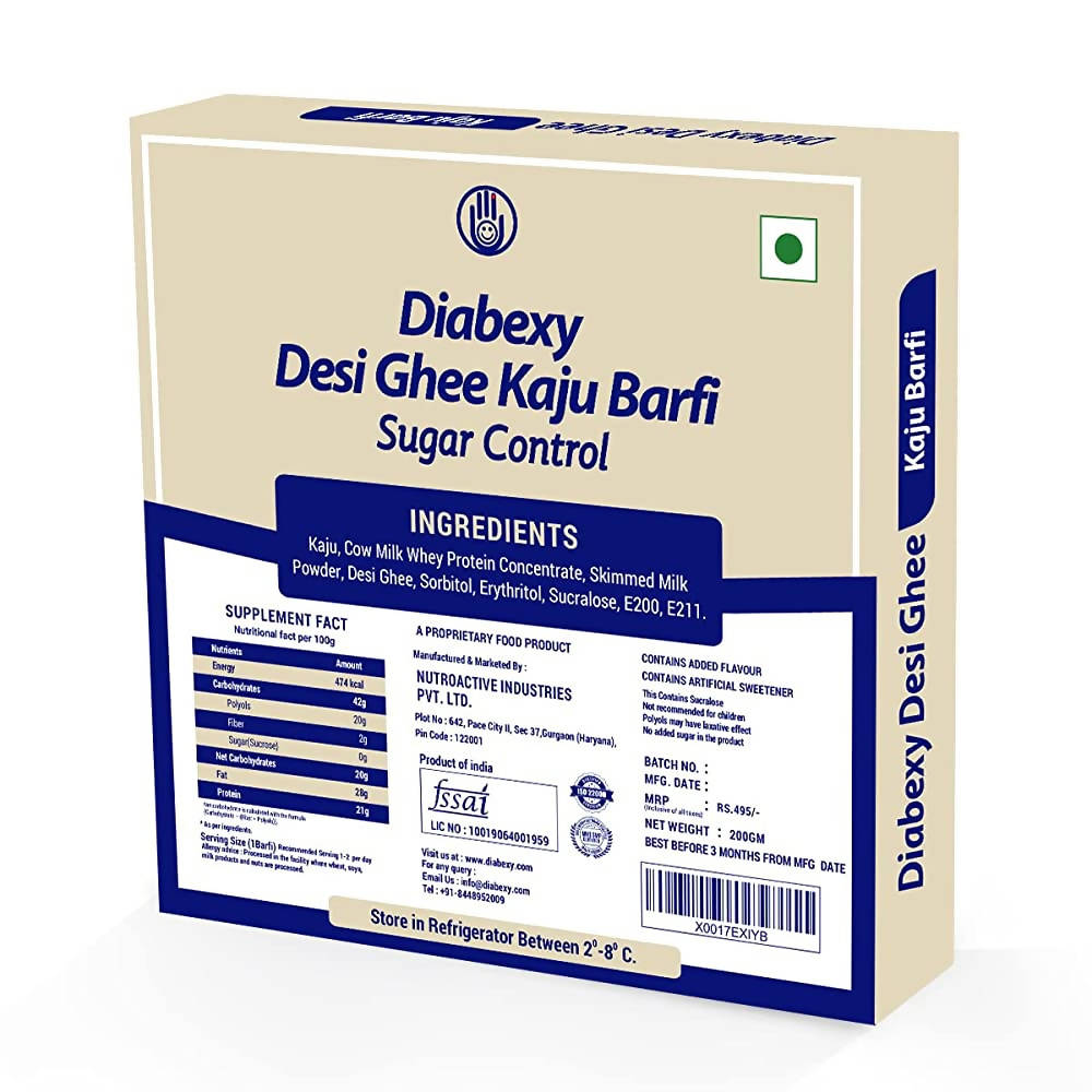 Diabexy Desi Ghee Sugar Free Kaju Barfi for Diabetics | Grocsy