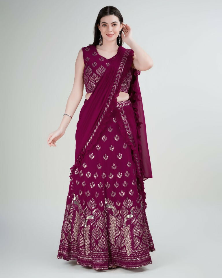 Pink Georgette Sequence Embroidered Lehenga Choli with Dupatta - Tanya | Grocsy