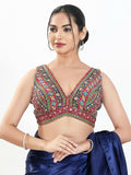 Joban Fashion Magenta Multi Georgette Padded Blouse With V Neck Sleeveless | Grocsy