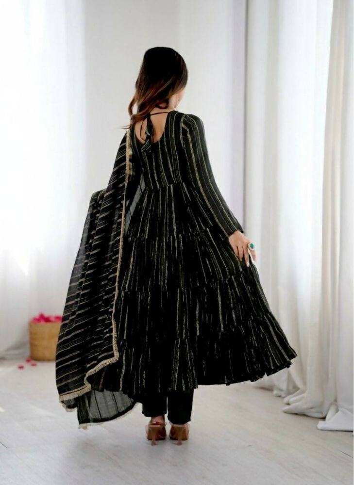 Teeya Creation Black Color Mal Chanderi Silk Hand Embroidery Work Long Gown | Grocsy