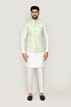 Joban Fashion Green Colored Art Silk Based Full Embroidered Work Men's Jacket | Grocsy
