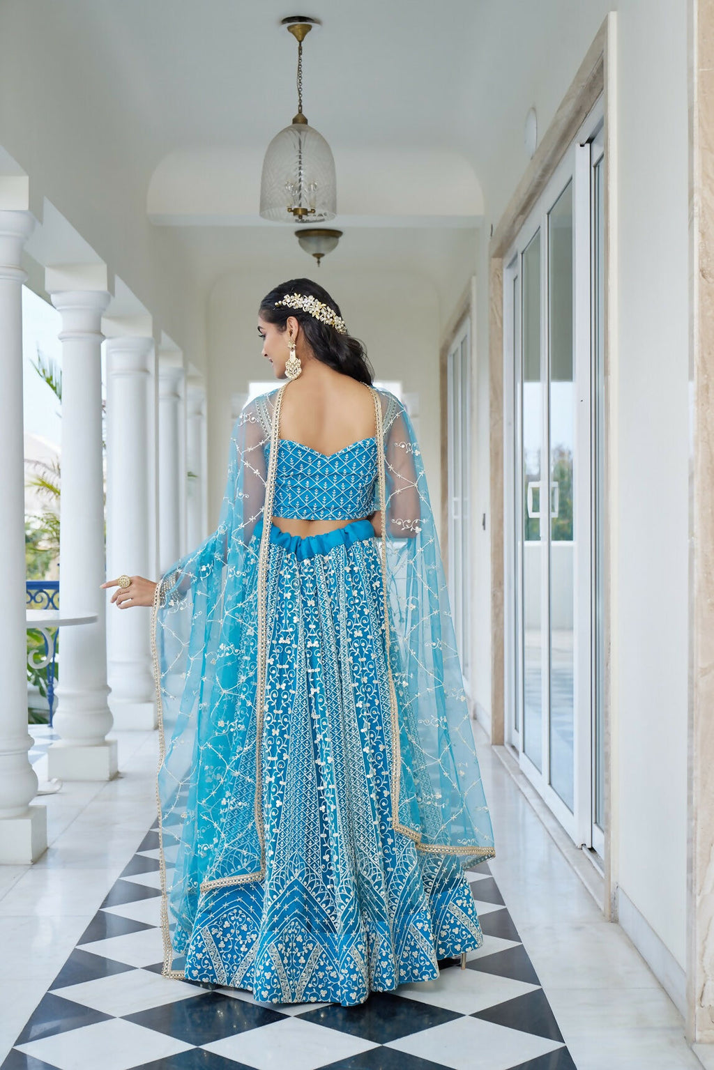 Eilara Glamorous Sky Blue Butterfly Net With Thread And Sequence Embroidered Work Lehenga Choli For Wedding | Grocsy