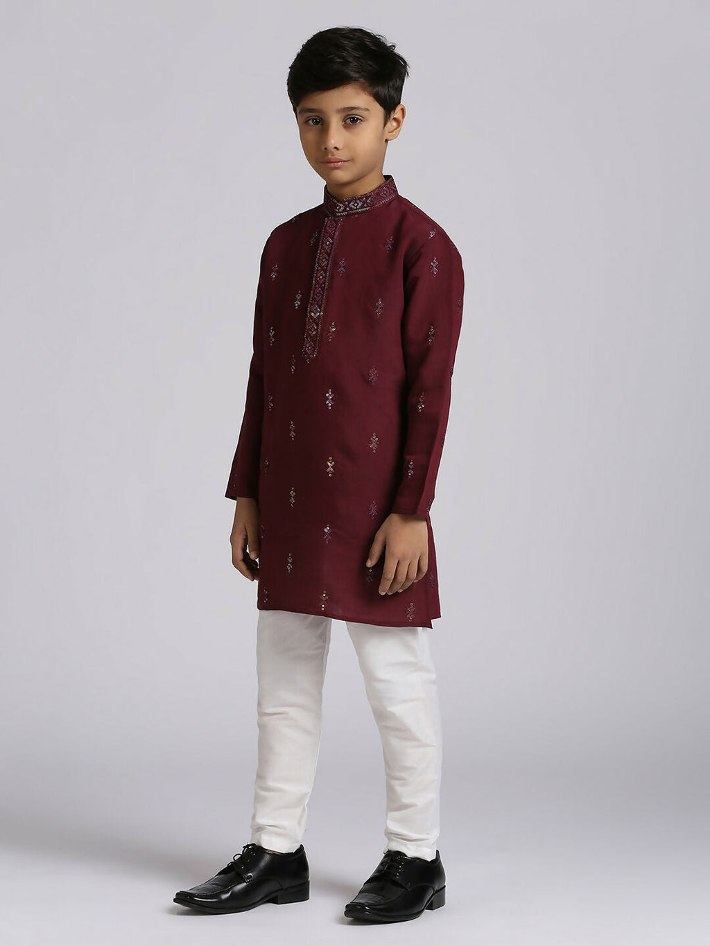 Joban Fashion Kids Island Traditional Ethnic Wear with Silk Sequence Embroidery Full Sleeves Kurta and Pyjama Set - Wine | Grocsy