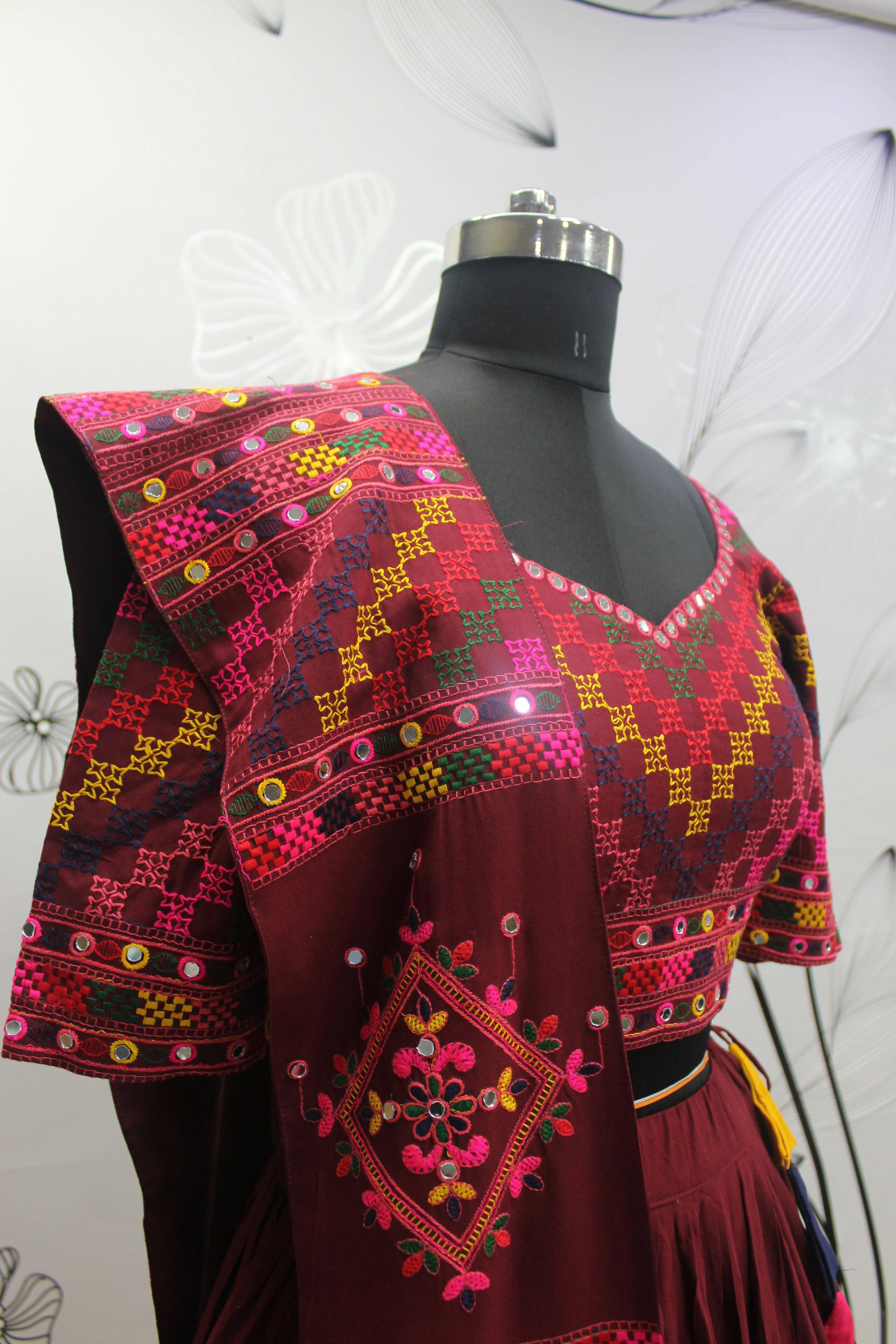Multi Color Viscose Rayon Thread Embroidered Navratri Lehenga Choli with Dupatta - Raas | Grocsy