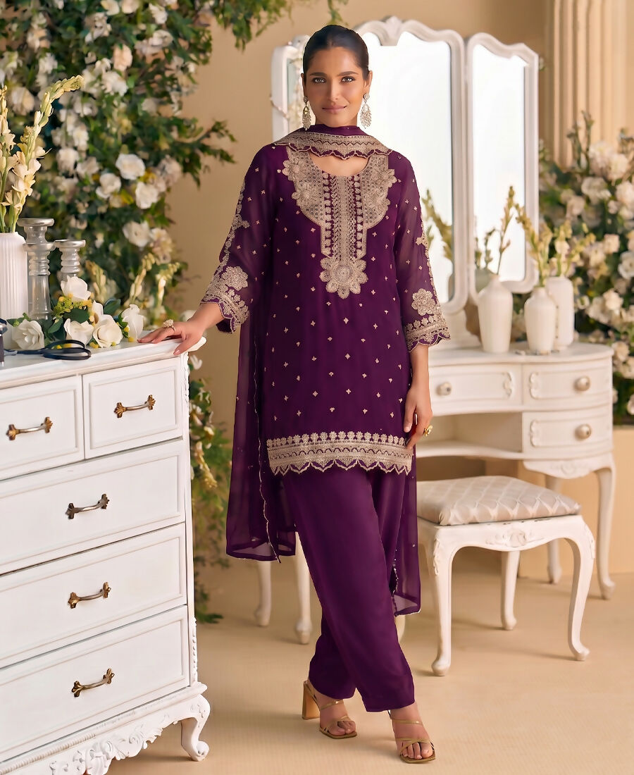 KC New Georgette Short Salwar Kameez Pakistani Style Purple | Grocsy
