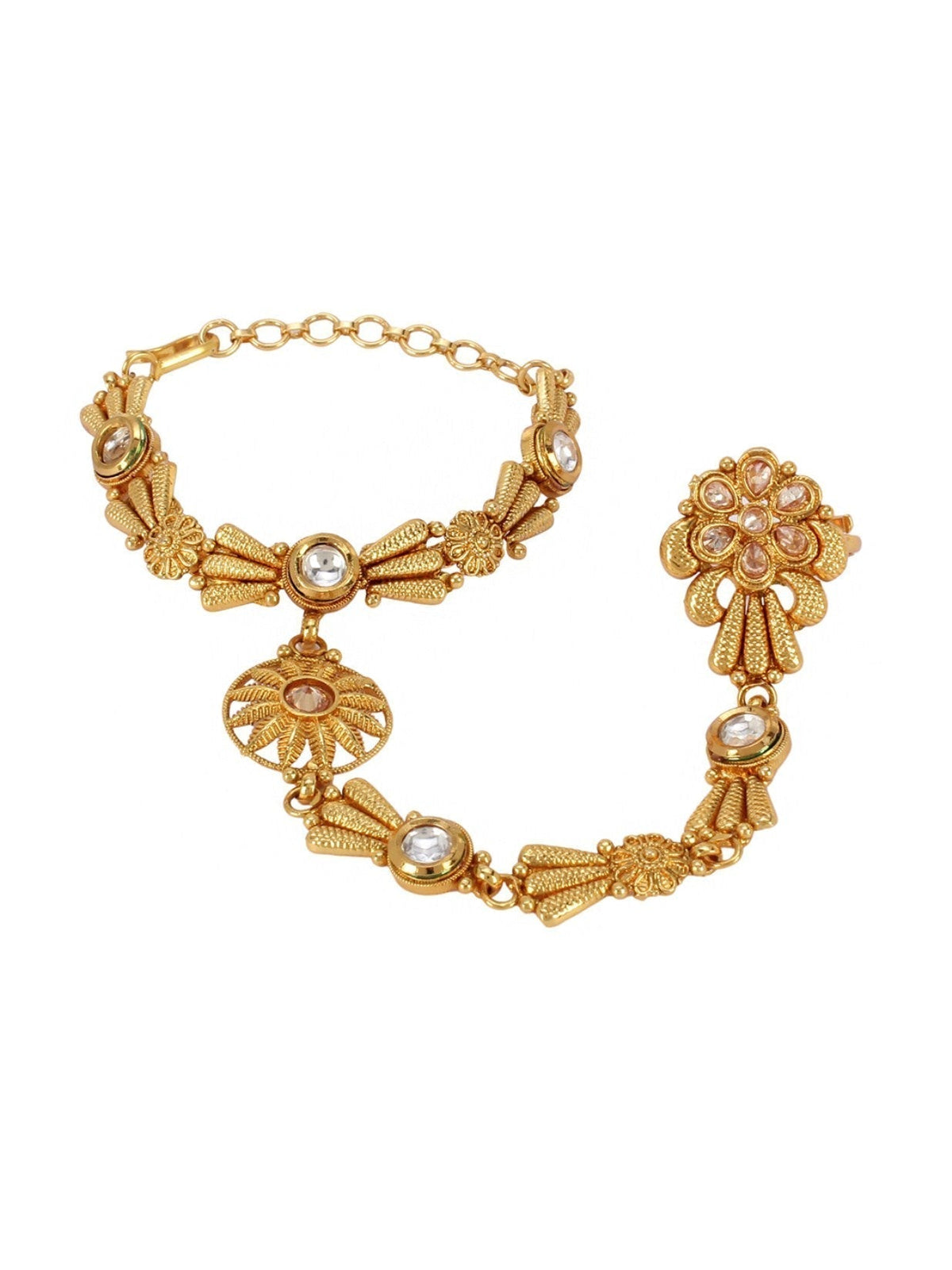 Priyaasi Designer Gold-Polished Hathphul For Women And Girls - Swadesiicart