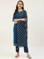 FIORRA Women's Turquise Poly Crepe Straight Kurta Pant With Dupatta | Grocsy