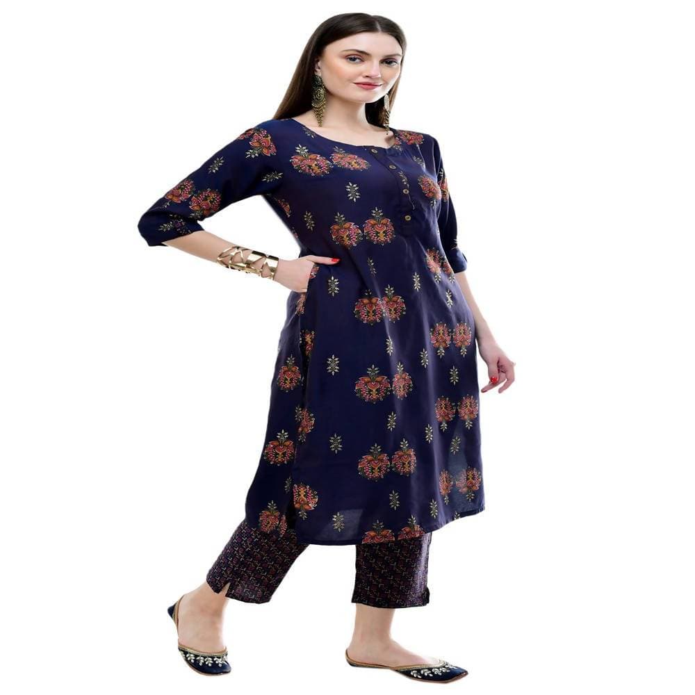 Lagi Women's Blue Printed Straight Kurta & Pant (MC38B) | Grocsy