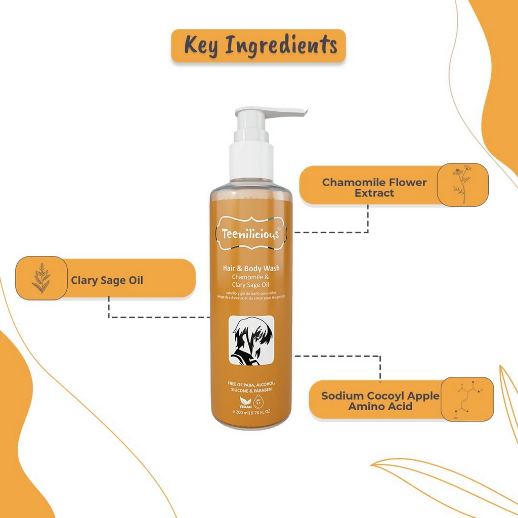 Teenilicious Hair & Body Wash With Chamomile & Clary Sage Oil | Grocsy