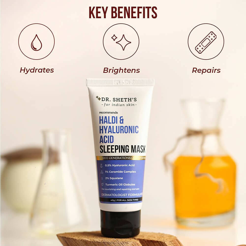Dr. Sheth's Haldi & Hyaluronic Acid Sleeping Mask Cream For Even Tone, Acne, Dullness & Hydration, For All Skin Types | Grocsy