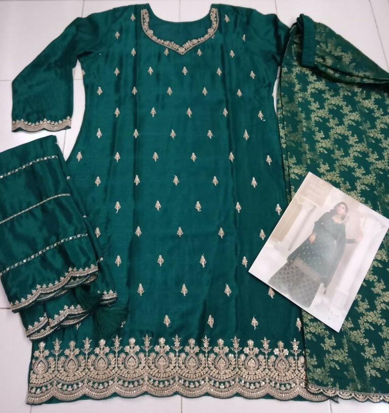 Vastranavya Exquisite Green Heavy Chinon with Embroidered & Sequins Work Salwar Suits | Grocsy