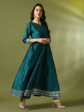 Myshka Women's Teal Solid Silk Anarkali Party Kurta | Grocsy