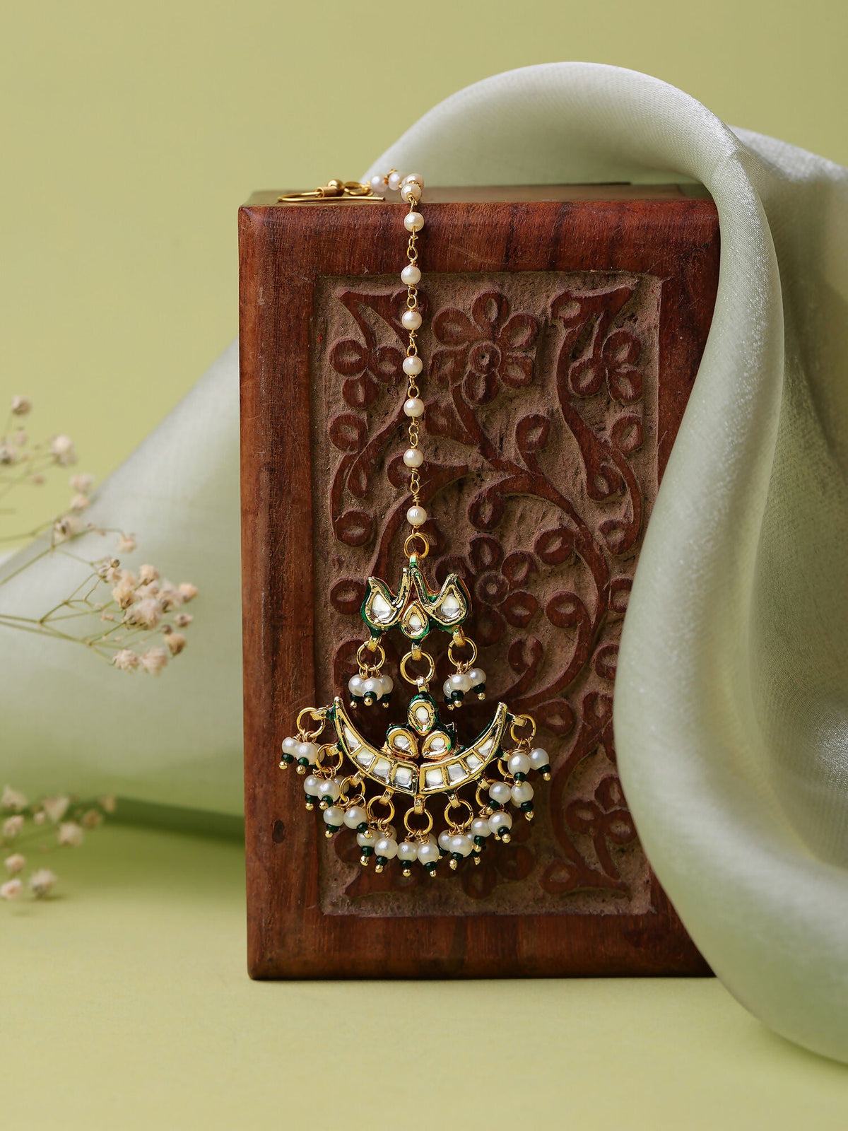 Ruby Raang Gold Polished Gold Kundan Maang Tikka | Grocsy
