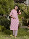 Aramya Straight Soft Cotton Floral Print Women's Kurta - Pink | Grocsy